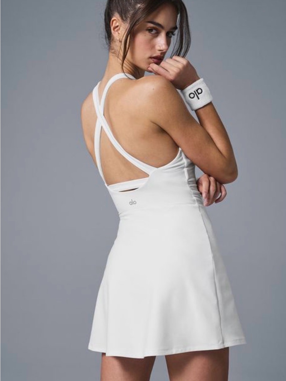 ALO Yoga White Backless Cross-Strap Tennis Dress